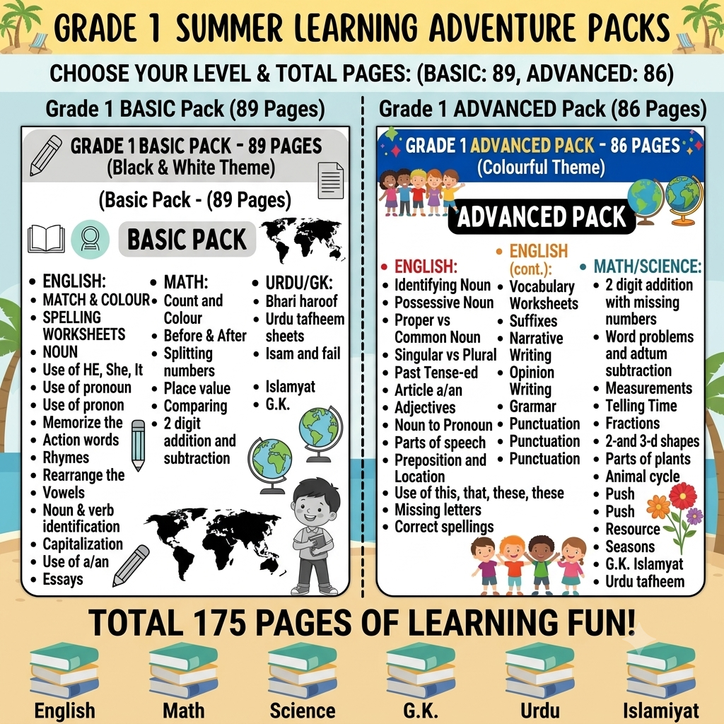 Class 1 Summer Pack & Summer Task Bundle (Basic & Advanced)