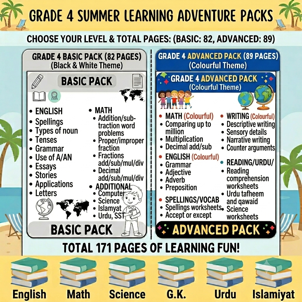 Class 4 Summer Pack & Summer Task Bundle (Basic & Advanced)