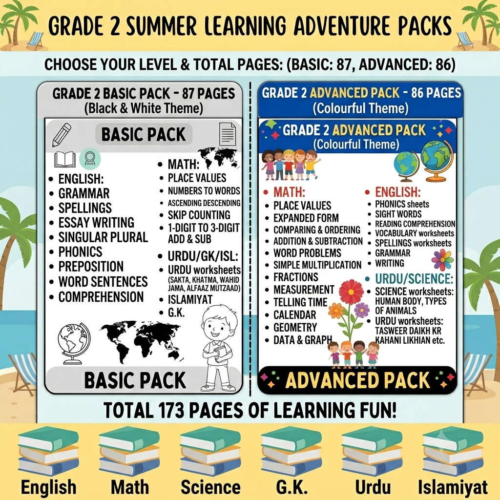 Class 2 Summer Pack & Summer Task Bundle (Basic & Advanced)