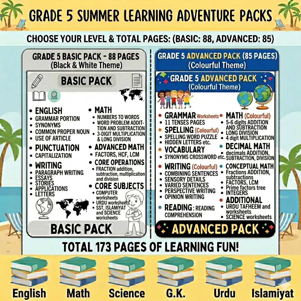 Class 5 Summer Pack & Summer Task Bundle (Basic & Advanced)