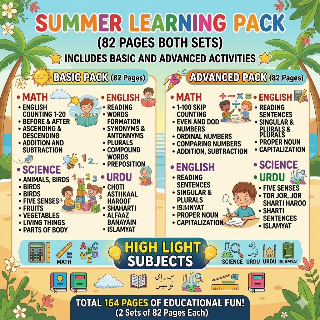 Prep/KG2 Summer Vacation Learning Pack (Basic & Advanced)
