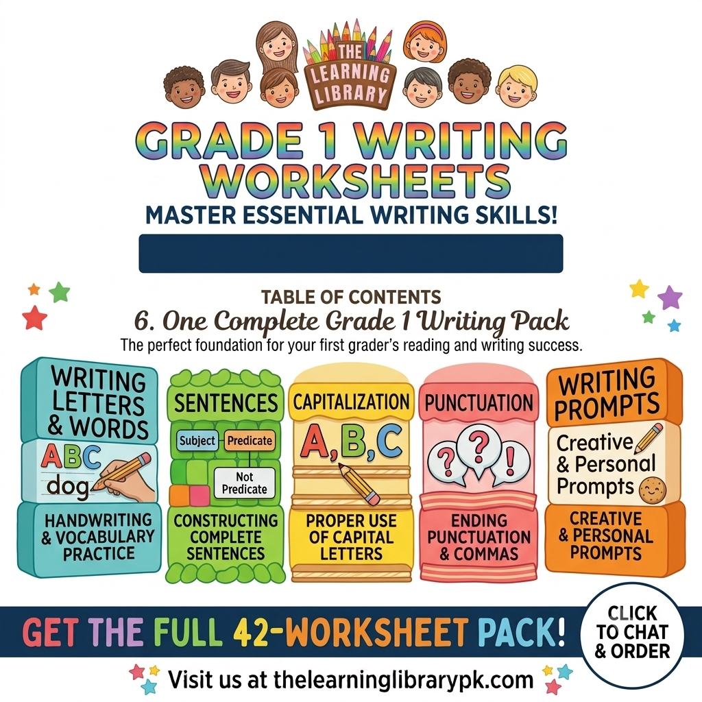 Grade 1 Writing Worksheets | 42-Page Printed Booklet