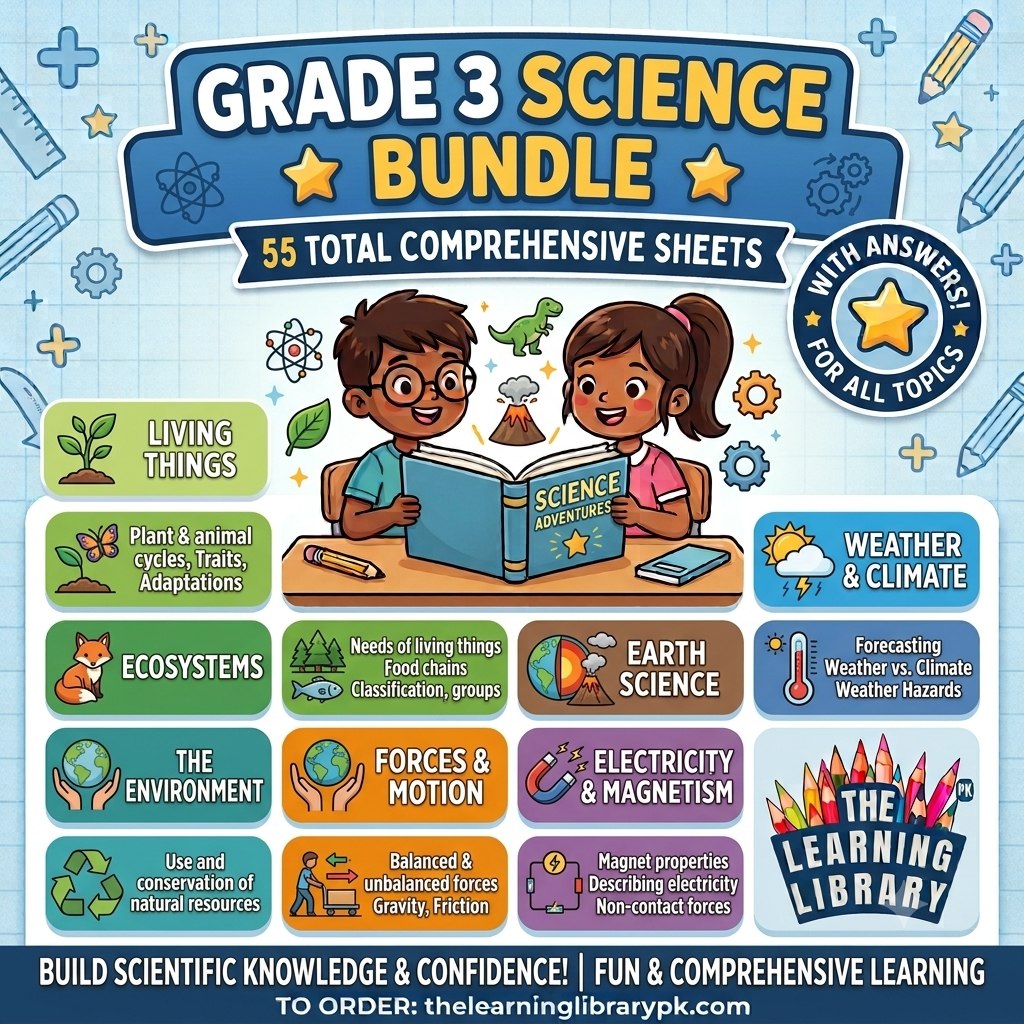 Grade 3 Science Worksheets Bundle (55 Practice Sheets with Answers)